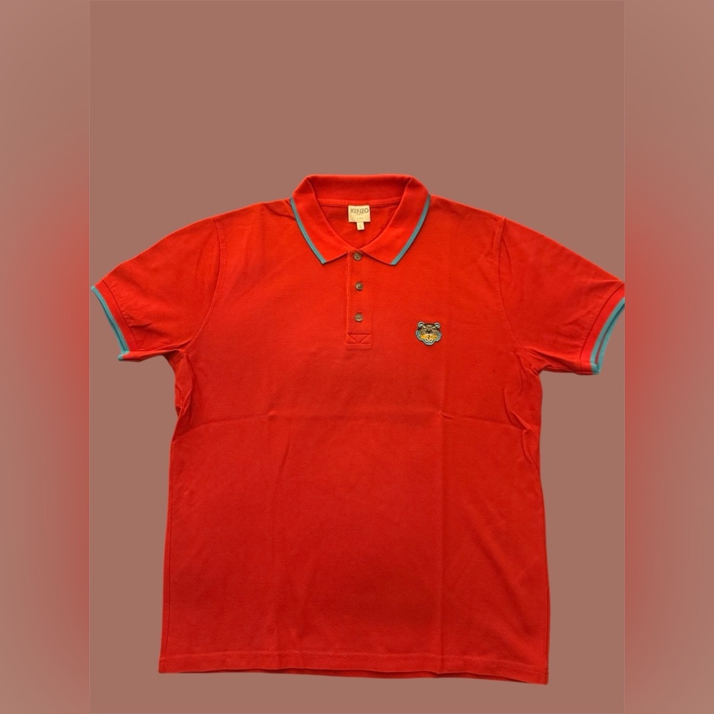 Kenzo Polo Shirt red with light blue details on the collar and sleeves size L